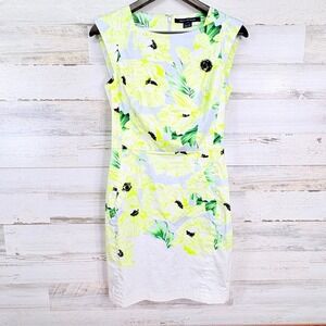 French Connection Floral Print Sleeveless Sheath Pencil Dress Sz 6 Yellow Green‎